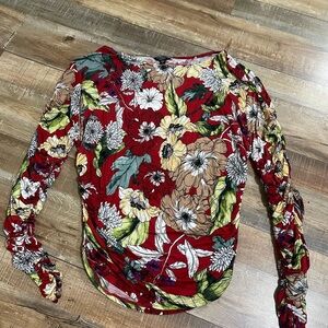 Floral Long Sleeve Top - Red, Green, White